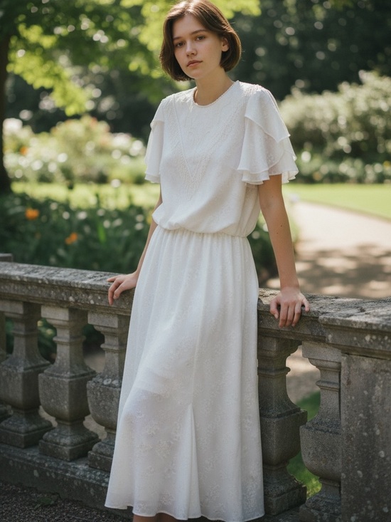 Samantha Black Dresses & Skirts - Vintage White Floral Jacquard Satin Garden Party Dress